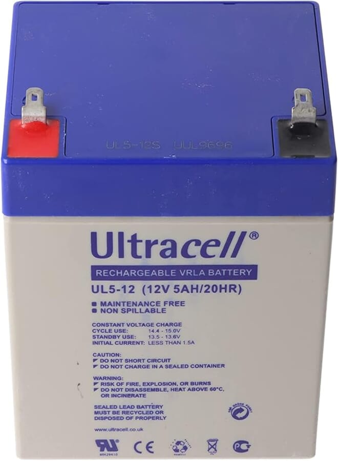 Ultracell UL5-12 Rechargeable VRLa Lead acid Battery, 12V 5ah